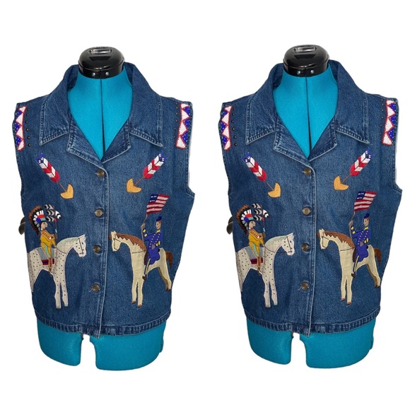 Don’t Mess With Texas VTG Fully Embroidered Beaded Denim Cotton Vest - Picture 1 of 5
